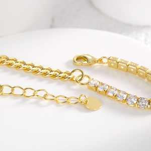 Hot Sale Trendy 18k Gold Plated Asymmetrical Tennis Bracelet Cuban Chain Geometric Design Brass Zircon Unisex Anniversary - Product Image 4