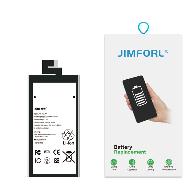 Jimforl 2000mAh Li-ion Polymer Replacement Battery for Vivo X5 Max XS Mobile Phone-12 Months Warranty CE/FCC Certified in Stock