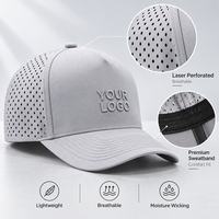 Casquette de performance à 5 panneaux perforée au laser, hydrophobe, de qualité supérieure, pour logo personnalisé et golf