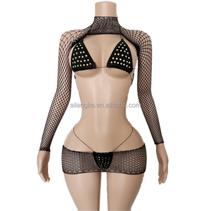 Vadulyer Vente en gros Design original Body en résille 3 pièces Tenue de danse sexy <span class=keywords><strong>Costume</strong></span> de rave Tenue de performance Strass - Product Image 2