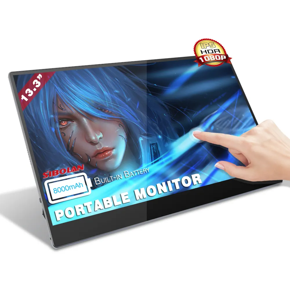 13.3 inch 1920x1080P portable monitor display screen touch built in battery for gaming laptop extender with full function type C