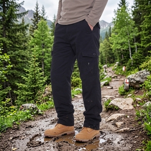 <span class=keywords><strong>Pantalon</strong></span> de travail décontracté pour homme, grande taille, coton, taille élastique, multi-poches, coupe droite, ample, <span class=keywords><strong>pantalon</strong></span> cargo pour l'hiver - Product Image 3