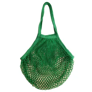 Washable Durable Green Cotton Mesh Bag Eco-friendly Reusable Grocery Cotton Net Handle Tote Shopping Bag For Vegetable Fruit