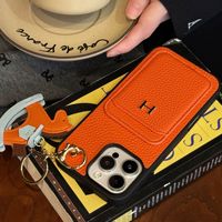 Étui de téléphone DYL pour 17 Pro Max, style streetwear mince, antichoc, avec porte-cartes, motif cheval à bascule, portefeuille mignon en cuir véritable