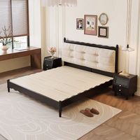 Cadre de lit en bois de haute qualité pour chambre de villa, avec tête de lit ondulée, style maison de campagne, disponible en tailles King, Queen et Double
