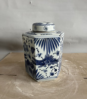 Pot hexagonal de paysage de poisson en porcelaine bleu et blanc chinois Récipient en porcelaine en céramique asiatique