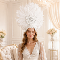 Coiffe de scène en plumes d'autruche naturelles, bandeau-couronne multicouche coloré avec strass, pour spectacle de danse - Fabricant