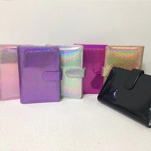 9 Colors Covers A6 Glitter Notebook Binder PU Leather 6 Ring Hole Spiral Notepad Cover Office Stationery Supplies