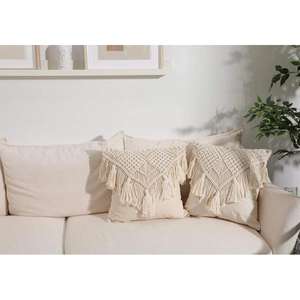 Fundas de almohada de algodón de estilo bohemio de 16x16 pulgadas de alta calidad, punto hecho a mano con flecos para decoración Vintage Home Hotel Hospital - Product Image 2