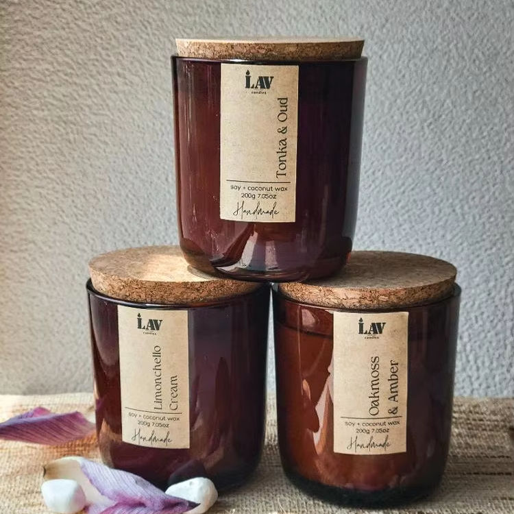 Luxury Glass Candle Jars - Frosted Matte Amber with Bamboo Lid