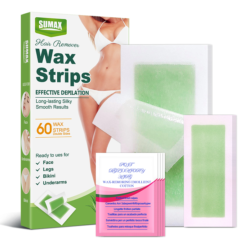 FDA/ISO Sumax Wax Strips 60 Counts for Hair Removal Wax Kit Including 40 Body 9*18 cm Strips and 10 9*4.5 cm Facial Strips