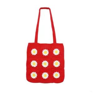 Handmade Crocheted Bohemian Retro Purse Sunflower Granny Squares Bag