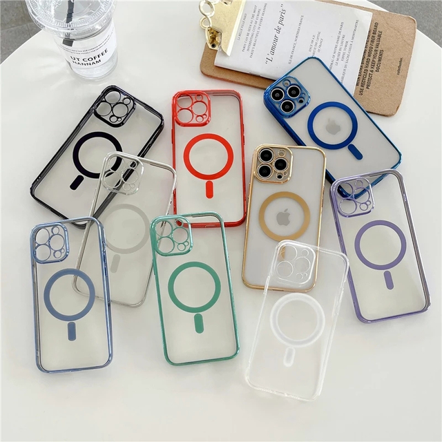 Luxury Transparent Plating Magnetic Case for iPhone 11 13 Pro X Xr Xs Max 12Mini Wireless Charger Magnet Cover