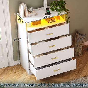 <span class=keywords><strong>Commode</strong></span> blanche pour chambre à coucher avec design en <span class=keywords><strong>colonne</strong></span>, <span class=keywords><strong>commode</strong></span> à 4 tiroirs avec station de charge, <span class=keywords><strong>commode</strong></span> haute moderne pour chambre à coucher - Product Image 4