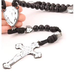 Collier de perles de <span class=keywords><strong>prière</strong></span> en bois et paracorde <span class=keywords><strong>pour</strong></span> hommes, chapelet catholique, collier avec crucifix, cadeau religieux, vente en gros - Product Image 5