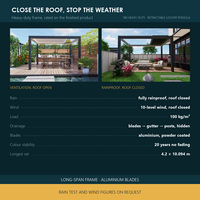 Pergola rétractable en aluminium OEM avec porte coulissante en verre, toit à lames motorisé, gazebo pour terrasse extérieure commerciale