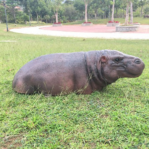 Escultura de hipopótamo de medio cuerpo de fibra de vidrio S383 (boca abierta), resina resistente para decoración de césped al aire libre para paisaje residencial - Product Image 5