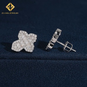 Fine Jewelry Hip Hop <b>Earrings</b> Cross Shape Stud <b>Earrings</b> Screw Back 925 <b>Silver</b> Moissanite unisex - Product Image 6