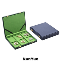 Boîte à bijoux en cuir PU personnalisée avec logo, fermoir doré, doublure en velours, 6 compartiments, boîte de rangement rectangulaire pour bijoux