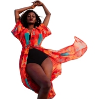 Vente en gros KY Maxi caftan de plage en mousseline de soie à fente haute pour femmes robe noire transparente avec ceinture en satin