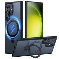 Étui avec support magnétique pour S24 Ultra Plus, porte-anneau, TPU, étanche, antichoc, design 3D, coque translucide