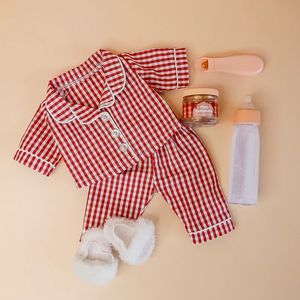 Pyjama en coton vichy rouge à manches longues vêtements de salon décontractés vêtements de poupées <span class=keywords><strong>Minikane</strong></span> - Product Image 6
