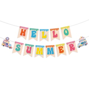 Decoración hawaiana HELLO SUMMER Ice Cream Pull Flag helado donuts decoración de fiesta de verano latte - Product Image 6