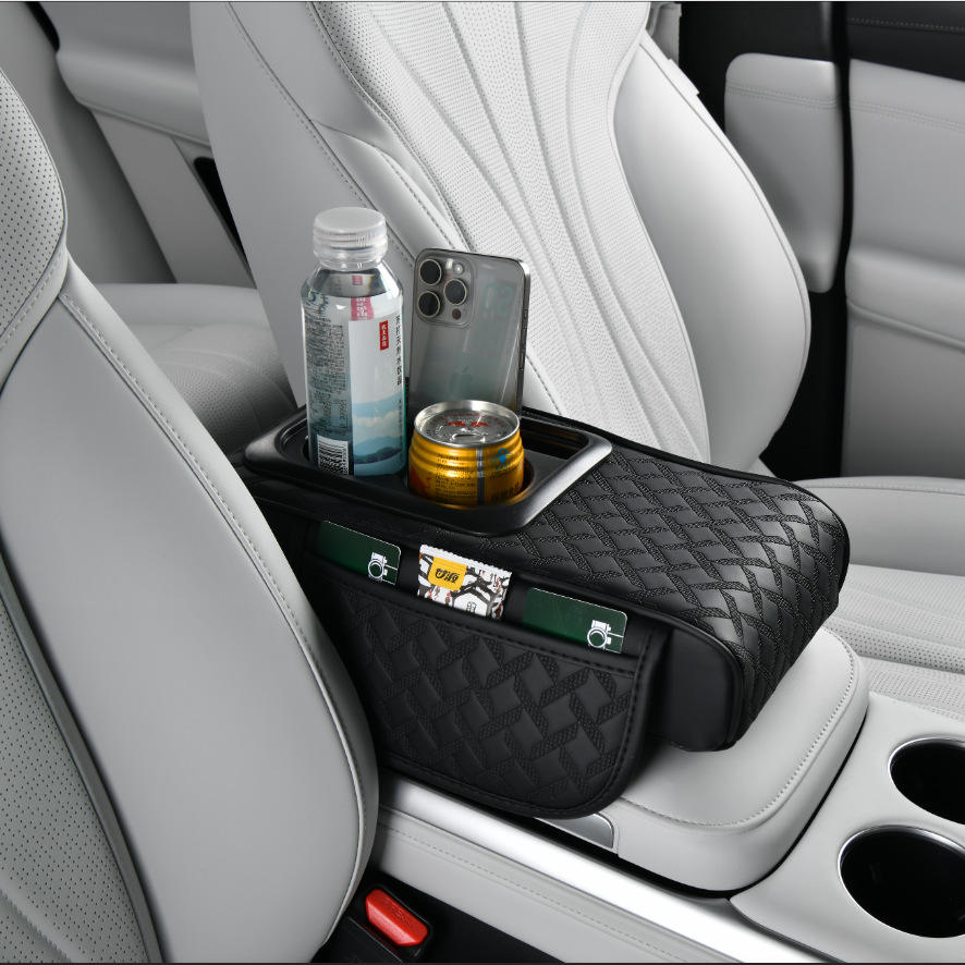 High-End Four-in-One Car Armrest Storage Box - Ruichuan Universal Leather Center Console Organizer