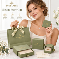 Ensemble d'emballage de luxe vert sauge pour bijoux, avec boîte à anneaux à tiroir en feuille d'or, boîte à colliers, sac cadeau et pochette d'expédition pour la vente en boutique