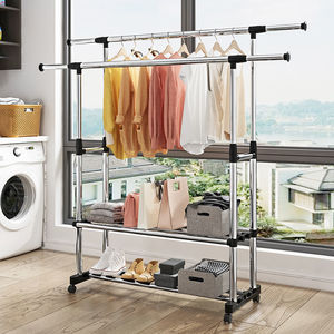 Stainless steel extendable <b>clothes</b> drying <b>rack</b>, floor-standing, suitable for bedroom, home use, balcony, and simple <b>clothes</b> - Product Image 1