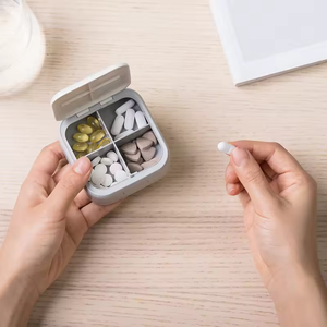 Nắp Mở thiết kế con dấu 4 ngăn một ngày du lịch <span class=keywords><strong>Pill</strong></span> Organizer hình vuông mini <span class=keywords><strong>Pill</strong></span> hộp lưu trữ xách tay nhỏ <span class=keywords><strong>Pill</strong></span> trường hợp - Product Image 4