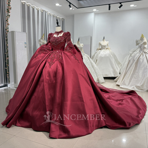 Pour Jancember XS163 brillant bordeaux femmes robe de bal robe de soirée Satin gland perles Appliques cristal dentelle pour les fêtes - Product Image 2