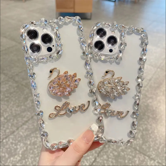 Luxury Bling Glitter Diamond Swan Transparent Phone Case  Crystal Rhinestone Cover for Samsung S24 A35 A55
