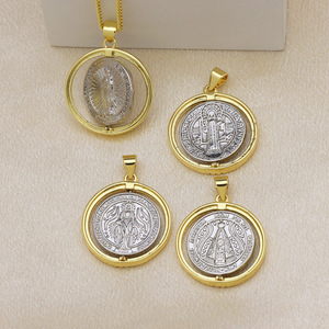Medalla giratoria vintage de la Virgen María en oro y plata, colgante religioso católico para la creación de collares - Product Image 5