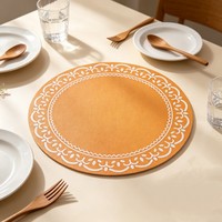 Set de table rond à imprimé ethnique orange, en similicuir imperméable, pour la maison, la cuisine, l'hôtel, vente en gros personnalisée