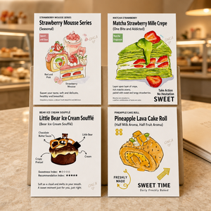 Carte d'introduction personnalisée pour desserts, carte de menu de boulangerie, personnalisable OEM ODM - Product Image 1