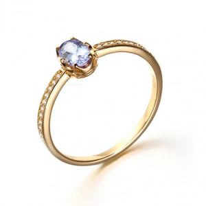 แหวนหมั้นทรงรีประดับแทนซาไนต์ชุบทองคำขาว พร้อมเพชร CZ แบบขายส่ง แหวนธรรมชาติ - Product Image 2