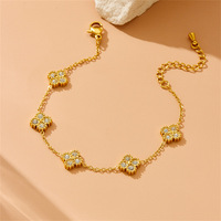 Parure de bijoux trèfle à la mode en diamants, plaqué or 18 carats avec zirconiums, collier, boucles d'oreilles et bracelet pour femme
