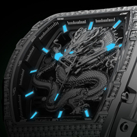 Montre Dragon personnalisée montres mécaniques automatiques creusées en acier inoxydable 316L en forme de baril de sport d'affaires