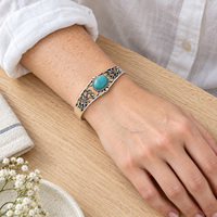 Bracelet jonc vintage bohème avec cabochon ovale, turquoise ou blanc, motif ajouré en spirale, bijoux de mode western pour femme