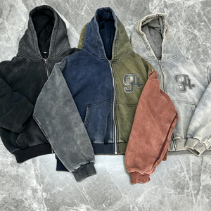 Hoodies en molleton double épaisseur 480-500 g/m² effet vieilli, délavé et décoloré au soleil, coupe courte, pour hommes - Vente en gros - Product Image 1