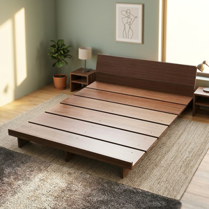 Modern Solid Teak Low Slatted Platform <b>Bed</b> <b>Frame</b> with Customizable <b>Sizes</b> Japanese Minimalist Bedroom Furniture - Product Image 3
