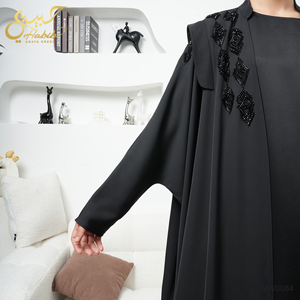 Classique Élégant Modeste Luxueux Noir Golfe Abaya Abaya Dubaï Personnalisé Perlé Devant Ouvert Abaya - Product Image 4