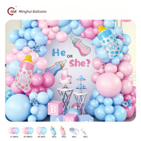 Perlengkapan Dekorasi Balon Garland Pengungkapan Jenis Kelamin Bayi Laki-laki atau Perempuan, Balon Lateks Pink Biru, Dekorasi Pesta Baby Shower dengan Kereta Bayi