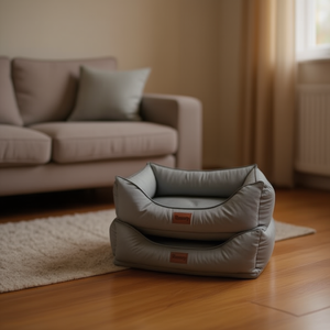 Juego de Cama para Perros de Tres Piezas, Súper Suave, con Base de Esponja y Tela de Cristal, Color Gris - Product Image 3