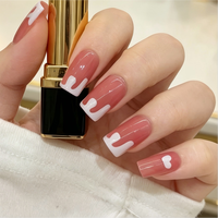 Ongles press-on rose nude en forme de cœur et d'étoile, ongles carrés courts réutilisables en acrylique, lot de 24 pièces pour salon
