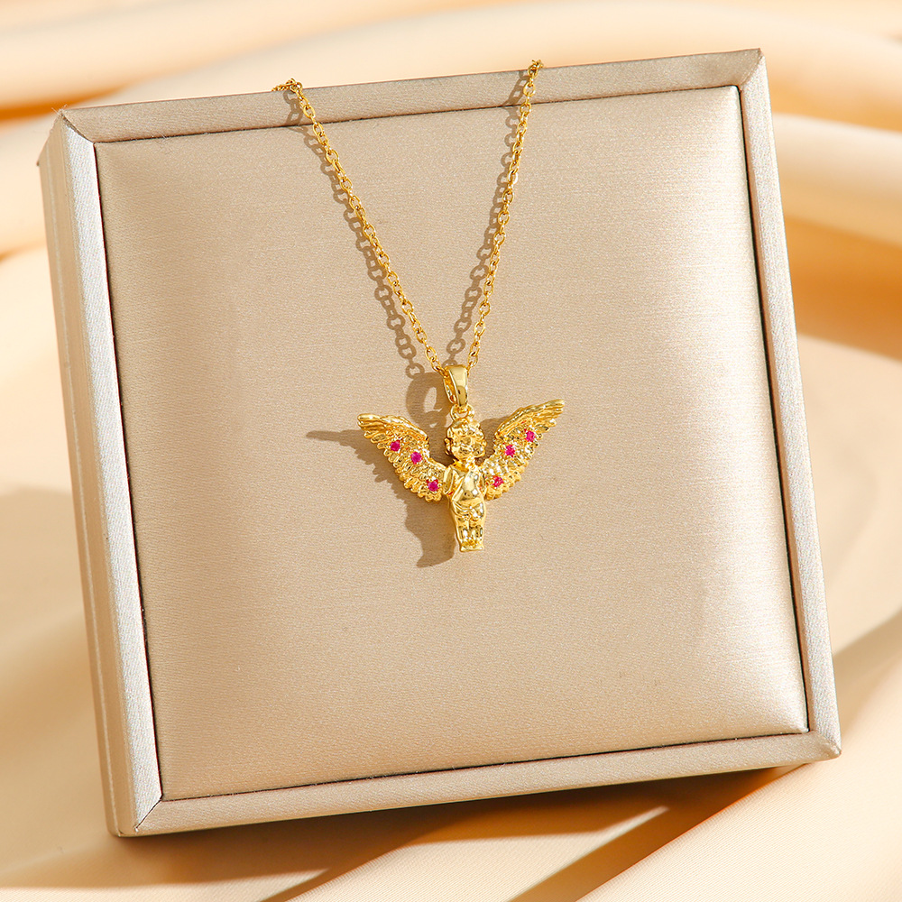 angel necklace gold stainless steel