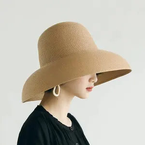 Wholesale Beach Women Summer Floppy Panama Fedora Wide Brim Bucket Caps Spring Breathable Customized Beach Sun Fishermen Hats