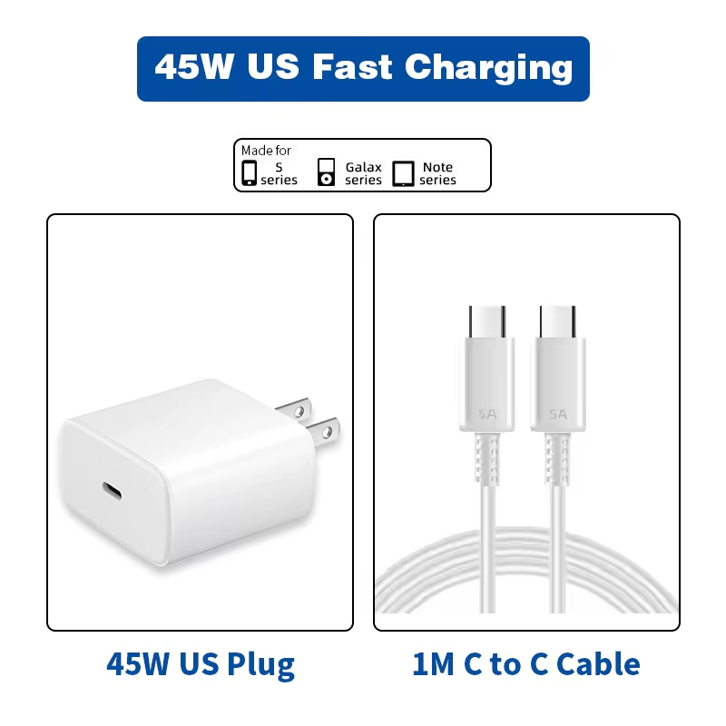 Enchufe estadounidense de 45 W + 1 M tipo C (blanco)
