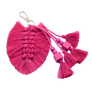 <span class=keywords><strong>2023</strong></span> INS vente chaude macramé fait à la main coloré feuille de coton frange accessoire sac décoration porte-clés - Product Image 3